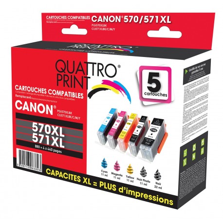 Pack 5 cartouches Quattro Print PGI-570 XL / CLI-571XL