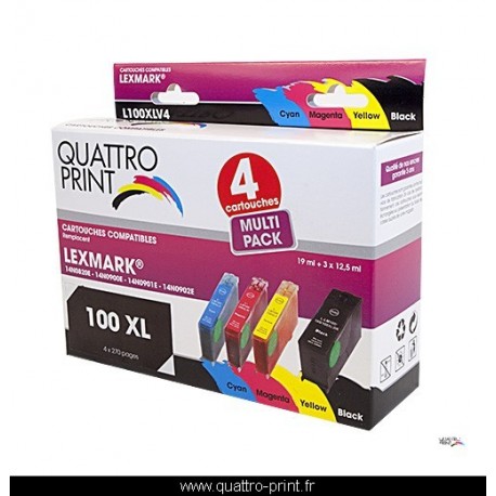 Pack 4 cartouches d'encre Quattro Print compatible Lexmark 100